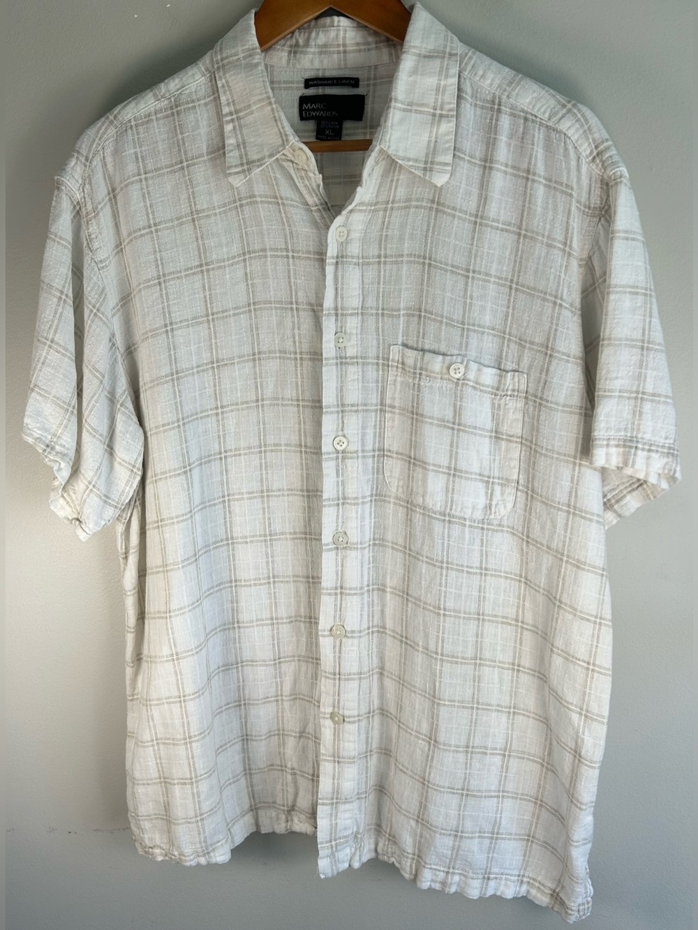 Marc Edwards Men’s Button Up Shirt Sz XL Washable Linen Rayon Lightweight Plaid
